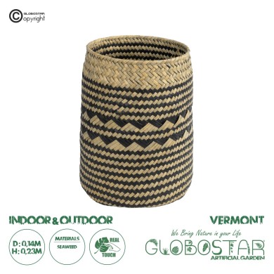 GloboStar® Artificial Garden VERMONT 20586 Διακοσμητικό Πλεκτό Καλάθι - Κασπώ Γλάστρα - Flower Pot Καφέ με Μαύρο Φ14 x Υ23cm