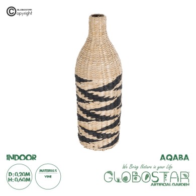 GloboStar® Artificial Garden AQABA 21243 Διακοσμητικό Πλεκτό Καλάθι - Κασπώ Γλάστρα - Flower Pot Μπεζ με Μαύρο Φ20cm x Υ60cm