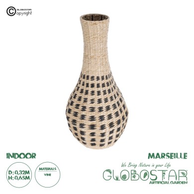 GloboStar® Artificial Garden MARSELLE 21232 Διακοσμητικό Πλεκτό Καλάθι - Κασπώ Γλάστρα - Flower Pot Μπεζ με Μαύρο Φ32cm x Υ65cm