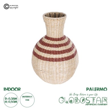 GloboStar® Artificial Garden PALERMO 21231 Διακοσμητικό Πλεκτό Καλάθι - Κασπώ Γλάστρα - Flower Pot Μπεζ με Μπορντό Φ38cm x Υ50cm