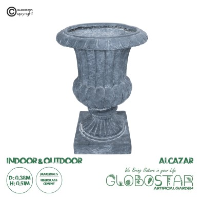 GloboStar® Artificial Garden ALCAZAR 20778 Επιδαπέδιο Πολυεστερικό Τσιμεντένιο Κασπώ Γλάστρα - Flower Pot Γκρι Φ38 x Υ51cm