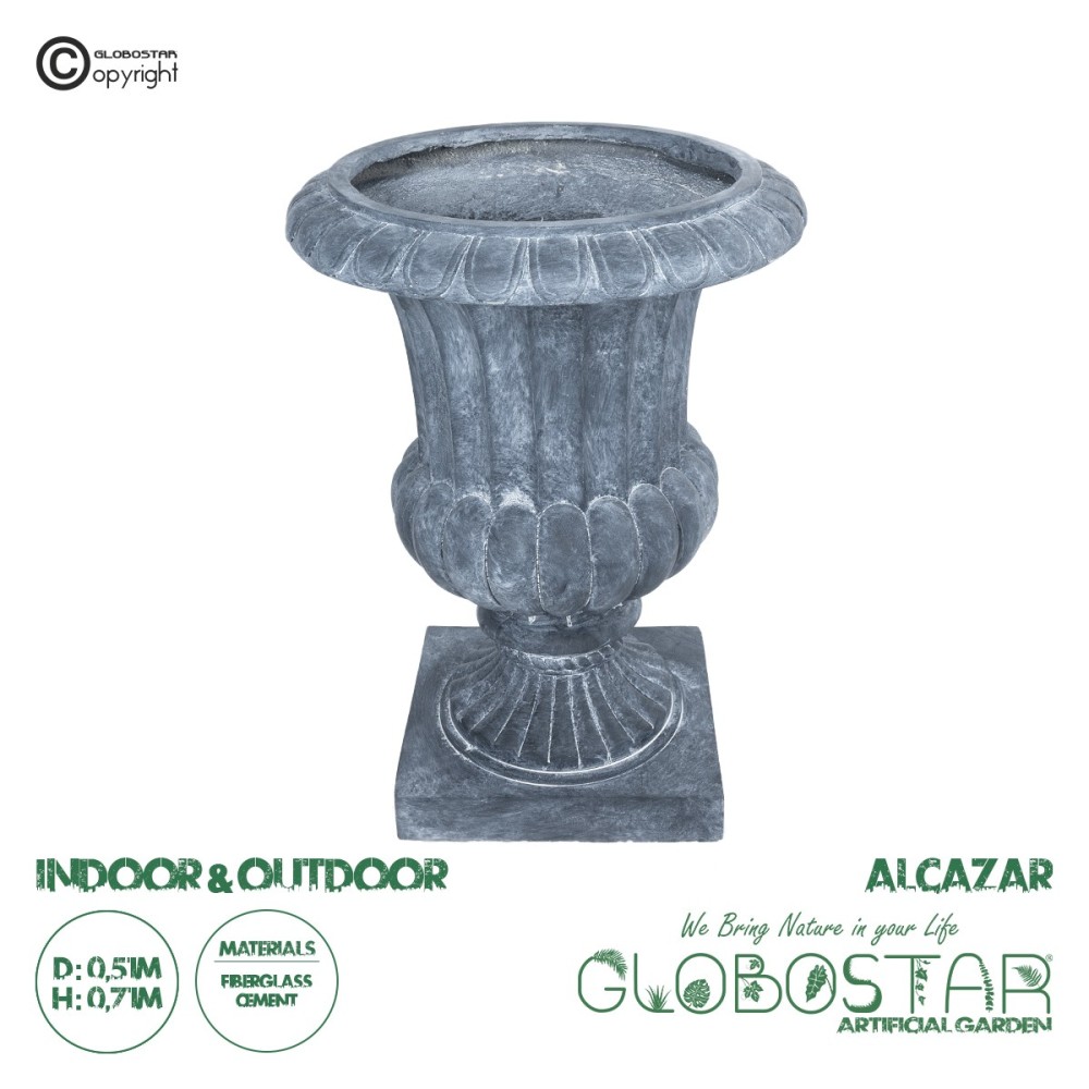 GloboStar® Artificial Garden ALCAZAR 20777 Επιδαπέδιο Πολυεστερικό Τσιμεντένιο Κασπώ Γλάστρα - Flower Pot Γκρι Φ51 x Υ71cm