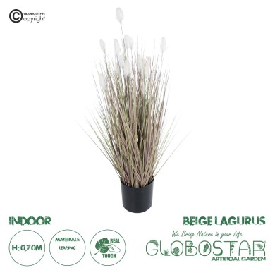 GloboStar® Artificial Garden BEIGE LAGURU 21100 Διακοσμητικό Φυτό Μπεζ Λαγοουρά Υ70cm