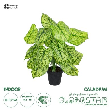 GloboStar® Artificial Garden CALADIUM PLANT 20913 Διακοσμητικό Φυτό Καλάντιουμ Φ55 x Υ75cm