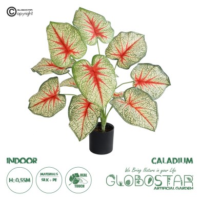 GloboStar® Artificial Garden CALADIUM PLANT 20932 Διακοσμητικό Φυτό Καλάντιουμ Φ58 x Υ55cm