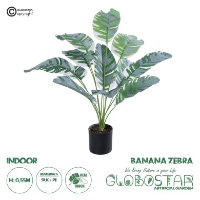 GloboStar® Artificial Garden BANANA PLANT ZEBRA 20930 - Διακοσμητικό Φυτό Μπανανιά Ζέβρα Φ70 x Υ55cm