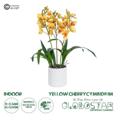 GloboStar® Artificial Garden YELLOW CHERRY CUMBIDIUM 21401 Διακοσμητικό Φυτό Κίτρινο Κυμβίδιο Υ60cm
