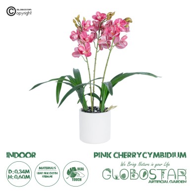 GloboStar® Artificial Garden PINK CHERRY CYMBIDIUM 21402 Διακοσμητικό Φυτό Φούξια Κυμβίδιο Υ60cm