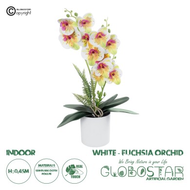 GloboStar® Artificial Garden WHITE - FUCHSIA ORCHID 21078 Διακοσμητικό Φυτό Λευκή - Φούξια Ορχιδέα Υ45cm