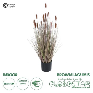 GloboStar® Artificial Garden BROWN LAGURUS 21099 Διακοσμητικό Φυτό Καφέ Λαγοουρά Υ70cm