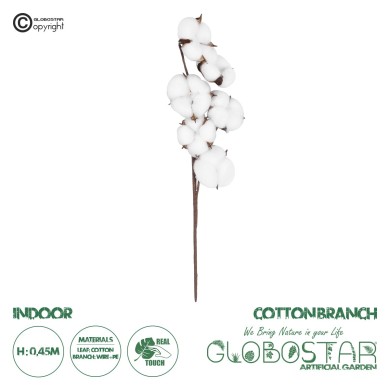 GloboStar® Artificial Garden COTTON BRANCH 20558 Τεχνητό Διακοσμητικό Κλαδί βαμβάκι Υ45cm
