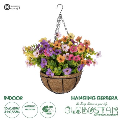 GloboStar® Artificial Garden GERBERA HANGING PLANT 20635 Τεχνητό Κρεμαστό Διακοσμητικό Φυτό Ζέρμπερας Y55cm