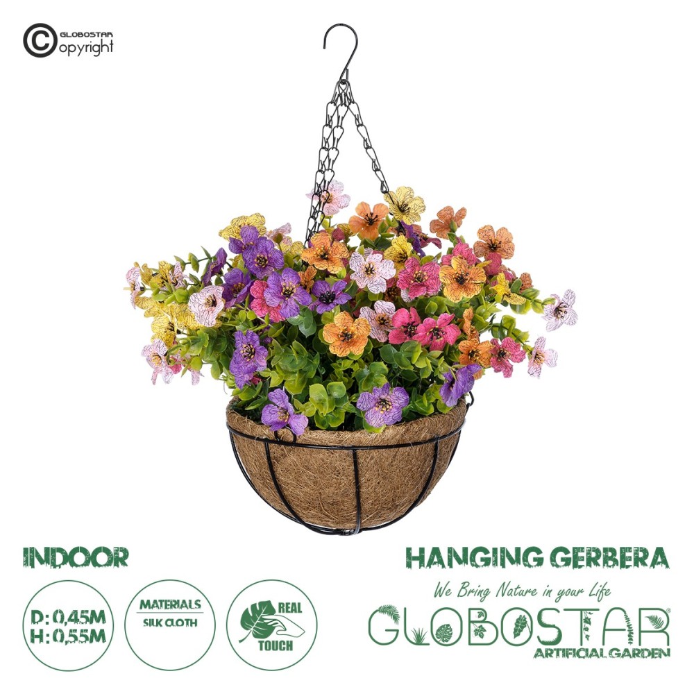 GloboStar® Artificial Garden GERBERA HANGING PLANT 20635 Τεχνητό Κρεμαστό Διακοσμητικό Φυτό Ζέρμπερας Y55cm