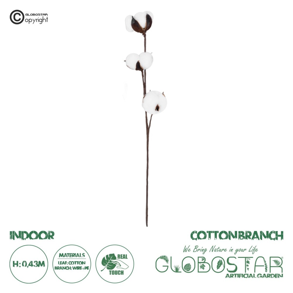 GloboStar® Artificial Garden COTTON BRANCH 20493 Τεχνητό Διακοσμητικό Κλαδί βαμβάκι Υ43cm