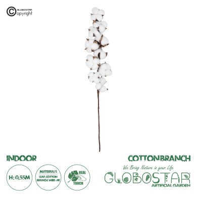GloboStar® Artificial Garden COTTON BRANCH 20559 Τεχνητό Διακοσμητικό Κλαδί βαμβάκι Y55cm