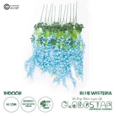 GloboStar® Artificial Garden BLUE WISTERIA FLOWER BRANCH 21515 Σετ 12 Τεχνητά Διακοσμητικά κλαδιά Βιστέριας Μπλέ Φ45 x Υ120cm