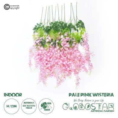 GloboStar® Artificial Garden PALE PINK WISTERIA FLOWER BRANCH 21511 Σετ 12 Τεχνητά Διακοσμητικά κλαδιά Βιστέριας Απαλό Ροζ Φ45 x Υ120cm