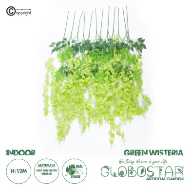 GloboStar® Artificial Garden GREEN WISTERIA FLOWER BRANCH 21514 Σετ 12 Τεχνητά Διακοσμητικά κλαδιά Βιστέριας Πράσινο Φ45 x Υ120cm
