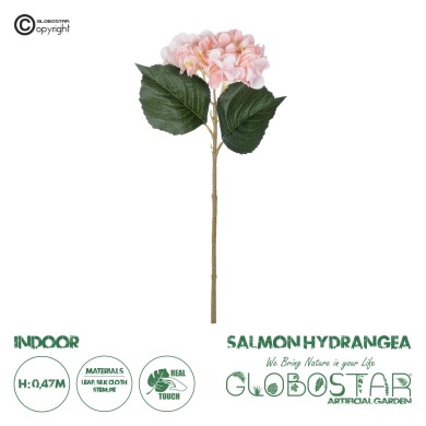 GloboStar® Artificial Garden SALMON HYDRANGEA BRANCH 21175 Τεχνητό Διακοσμητικό  Κλαδί Ορτανσίας Σαμπανιζέ  Y47cm