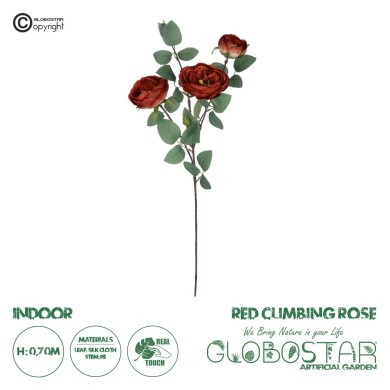 GloboStar® Artificial Garden RED CLIMBING ROSE BRANCH 21182 Τεχνητό Διακοσμητικό Κλαδί Τριαντάφυλλο Κόκκινο Y70cm