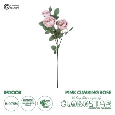GloboStar® Artificial Garden PINK CLIMBING ROSE BRANCH 21184 Τεχνητό Διακοσμητικό Κλαδί Τριαντάφυλλο Ροζ Y70cm