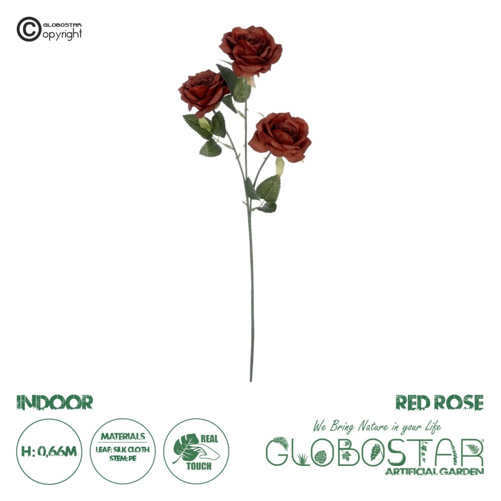 GloboStar® Artificial Garden RED CLIMBING ROSE BRANCH 21196 Τεχνητό Διακοσμητικό Κλαδί Τριαντάφυλλο Κόκκινο Y66cm