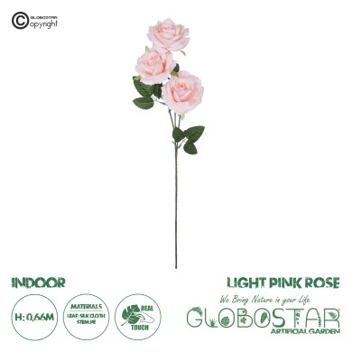 GloboStar® Artificial Garden LIGHT PINK  CLIMBING ROSE BRANCH 21193 Τεχνητό Διακοσμητικό Κλαδί Τριαντάφυλλο Ανοιχτό Ροζ Y66cm