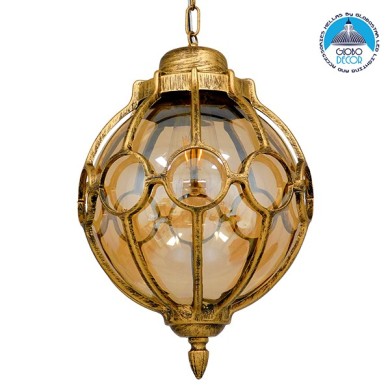 GLOBOSTAR® ETOILE 00987 Vintage Κρεμαστό Φωτιστικό Οροφής με Ντουί 1 x E27 AC 220-240V IP20 - Μπρούτζινο Εφέ Σκουριάς & Μελί - Μ28 x Π28 x Y38cm