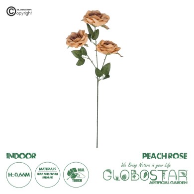 GloboStar® Artificial Garden PEACH  CLIMBING ROSE BRANCH 21189 Τεχνητό Διακοσμητικό Κλαδί Τριαντάφυλλο Ροδακινί Y66cm