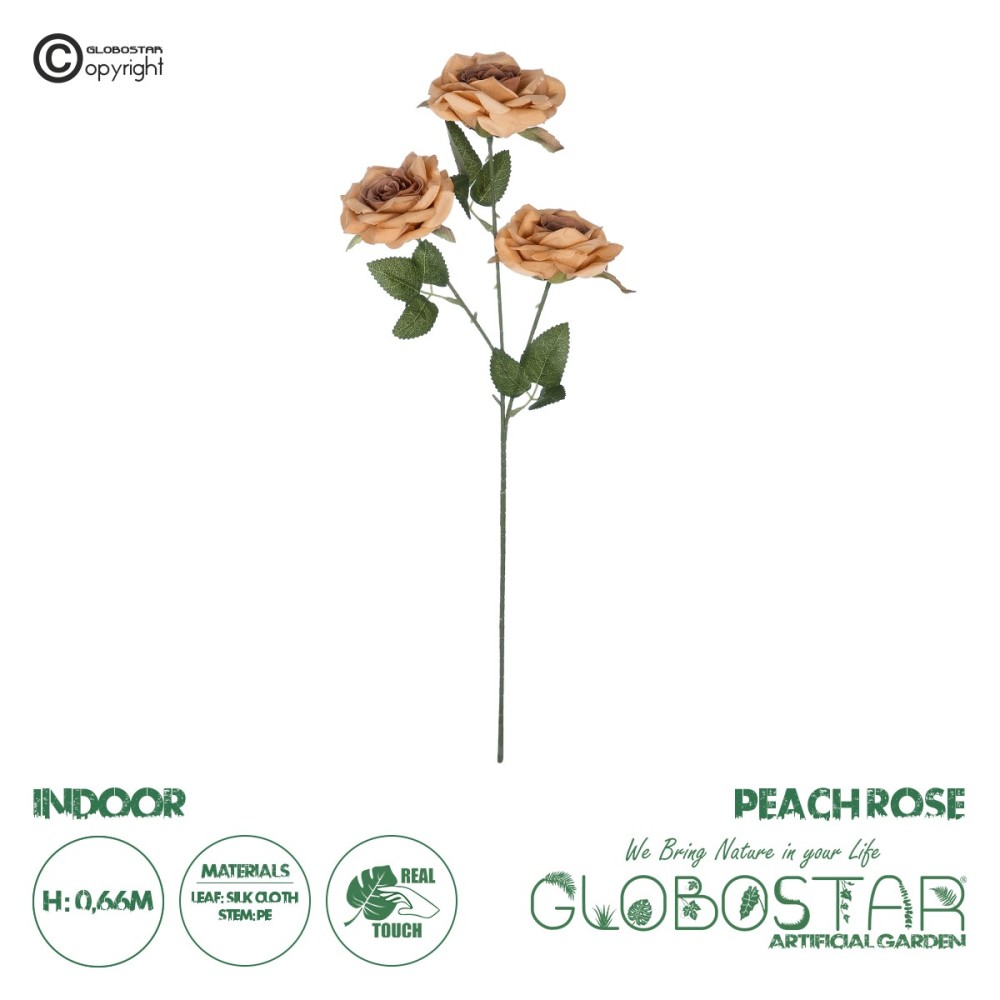 GloboStar® Artificial Garden PEACH  CLIMBING ROSE BRANCH 21189 Τεχνητό Διακοσμητικό Κλαδί Τριαντάφυλλο Ροδακινί Y66cm