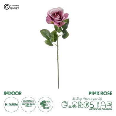 GloboStar® Artificial Garden  PINK ROSE BRANCH 21136 Τεχνητό Διακοσμητικό Κλαδί ΡοζΤριαντάφυλλο Y50cm