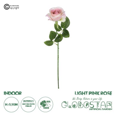 GloboStar® Artificial Garden LIGHT PINK ROSE  BRANCH 21137 Τεχνητό Διακοσμητικό Κλαδί Ανοιχτό ΡοζΤριαντάφυλλο Y50cm