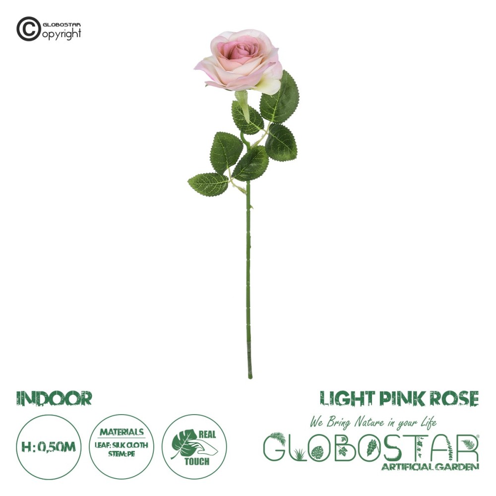 GloboStar® Artificial Garden LIGHT PINK ROSE  BRANCH 21137 Τεχνητό Διακοσμητικό Κλαδί Ανοιχτό ΡοζΤριαντάφυλλο Y50cm