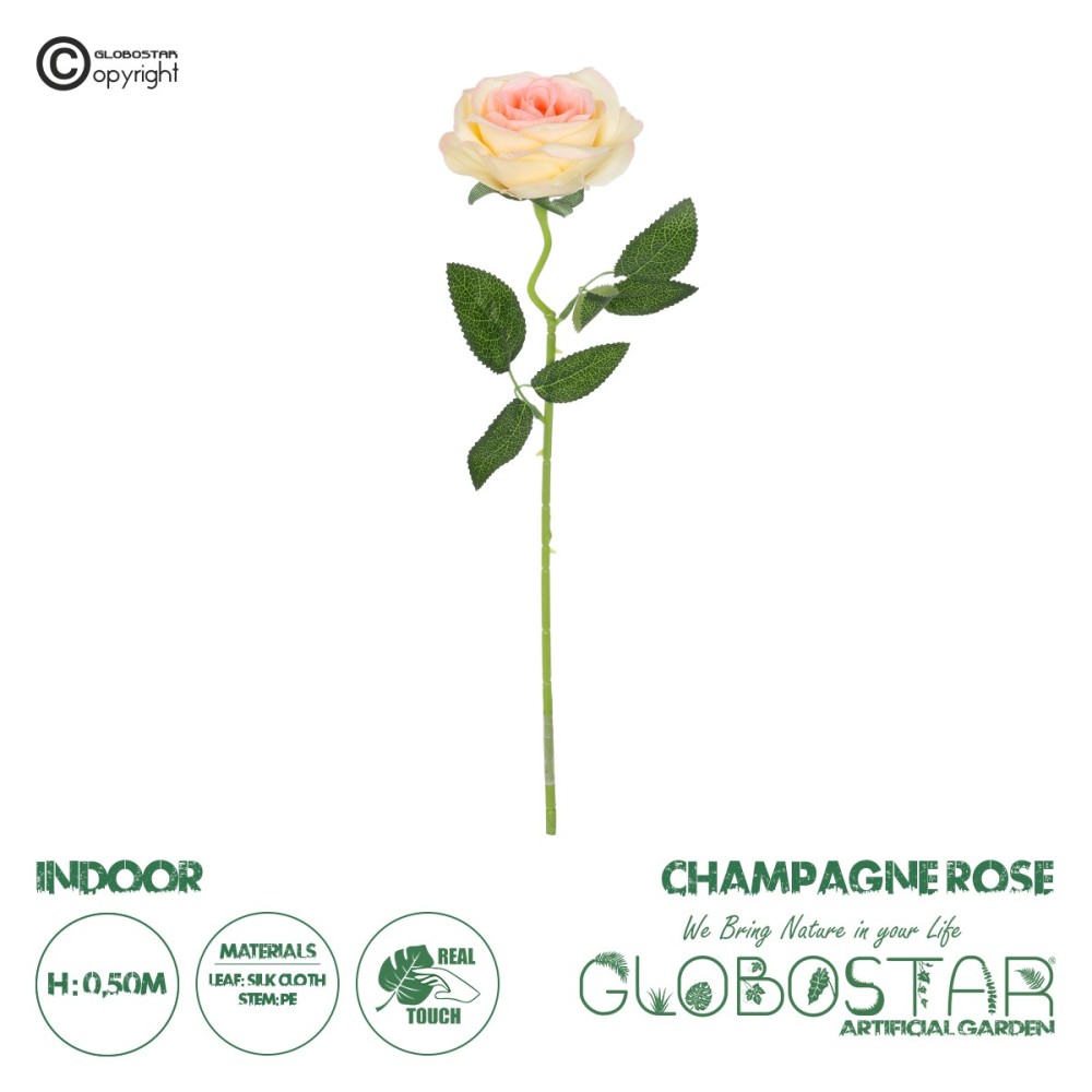 GloboStar® Artificial Garden CHAMPAGNE ROSE BRANCH 21141 Τεχνητό Διακοσμητικό Κλαδί Σαμπανιζέ Τριαντάφυλλο Y50cm