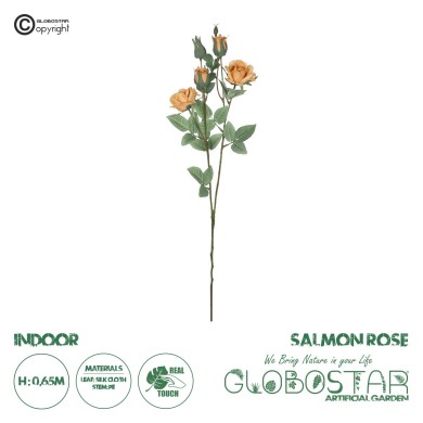 GloboStar® Artificial Garden SALMON ROSE BRANCH 21149 Τεχνητό Διακοσμητικό Κλαδί Σαμπανιζέ Τριαντάφυλλο Y65cm