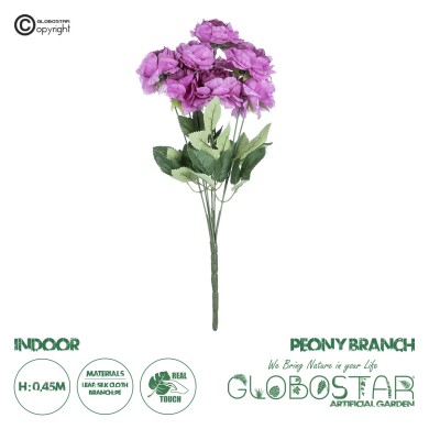 GloboStar® Artificial Garden  PURPLE PEONY FLOWER BRANCH 21080 Τεχνητό Διακοσμητικό Μπουκέτο Μώβ Παιώνιας Y45cm