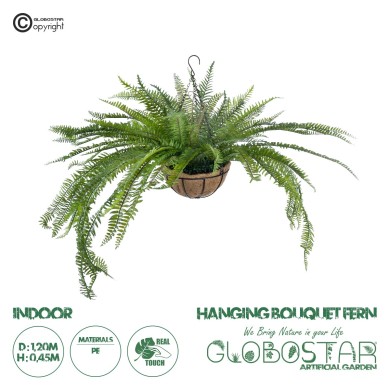 GloboStar® Artificial Garden FERN HANGING PLANT 20624 Τεχνητό Κρεμαστό Διακοσμητικό Φυτό Φτέρης Y45cm