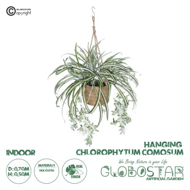 GloboStar® Artificial Garden CHLOROPHYTUM COMOSUM HANGING PLANT 20638 Τεχνητό Κρεμαστό Διακοσμητικό Χλωρόφυτο  Y50cm
