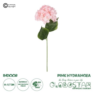 GloboStar® Artificial Garden PINK HYDRANGEA BRANCH 21143 Τεχνητό Διακοσμητικό Κλαδί Ροζ Ορτανσία Y73cm