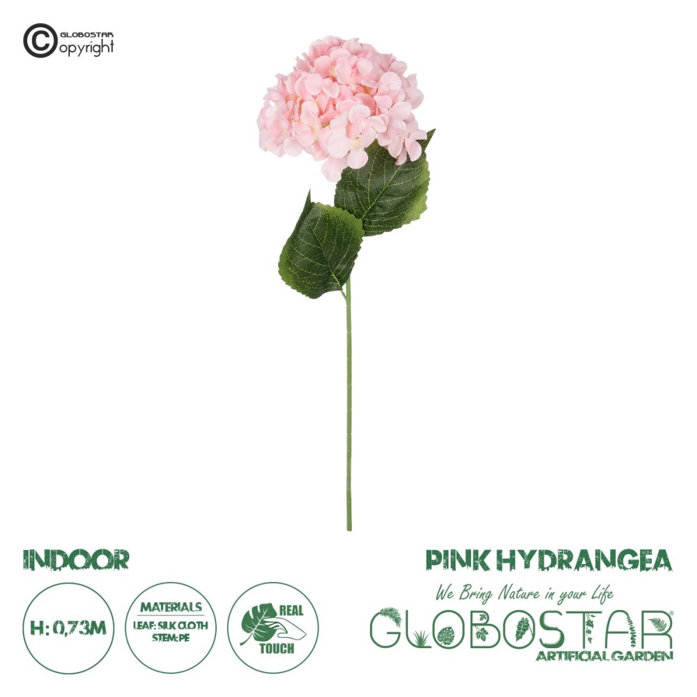 GloboStar® Artificial Garden PINK HYDRANGEA BRANCH 21143 Τεχνητό Διακοσμητικό Κλαδί Ροζ Ορτανσία Y73cm