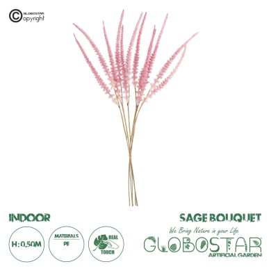 GloboStar® Artificial Garden PALE PINK SAGE BOUQUET 21090 Τεχνητό Διακοσμητικό Μπουκέτο Στάχι Απαλό Ροζ Y50cm