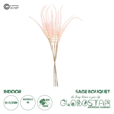 GloboStar® Artificial Garden PINK SAGE BOUQUET 21091 Τεχνητό Διακοσμητικό Μπουκέτο Στάχι Y50cm Ροζ