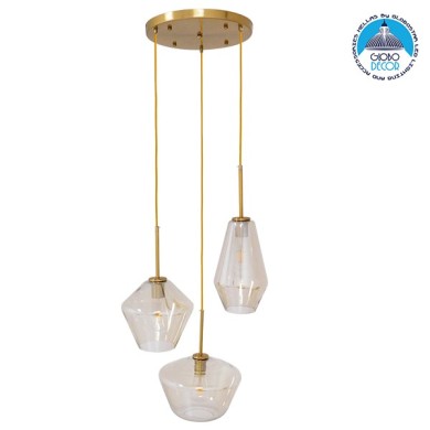 GLOBOSTAR® AMARIS 00978 Μοντέρνο Κρεμαστό Φωτιστικό Οροφής με Ντουί 3 x E27 AC 220-240V IP20 - Χρυσό Πλατίνα & Μελί - Μ50 x Π50 x Υ30cm