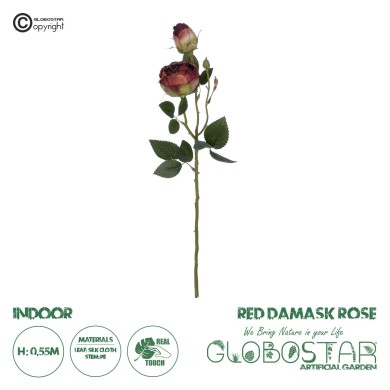 GloboStar® Artificial Garden RED DAMASK CLIMBING ROSE BRANCH 21197 Τεχνητό Διακοσμητικό Κλαδί Τριαντάφυλλο Κόκκινο Y55cm