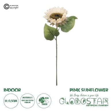 GloboStar® Artificial Garden PINK SUNFLOWER  BRANCH 21211 Τεχνητό Διακοσμητικό Κλαδί Ηλιοτρόπιο Ροζ Y50cm
