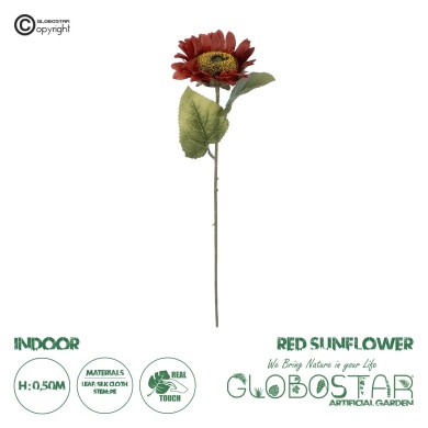 GloboStar® Artificial Garden RED SUNFLOWER  BRANCH 21214 Τεχνητό Διακοσμητικό Κλαδί Ηλιοτρόπιο Κόκκινο Y50cm