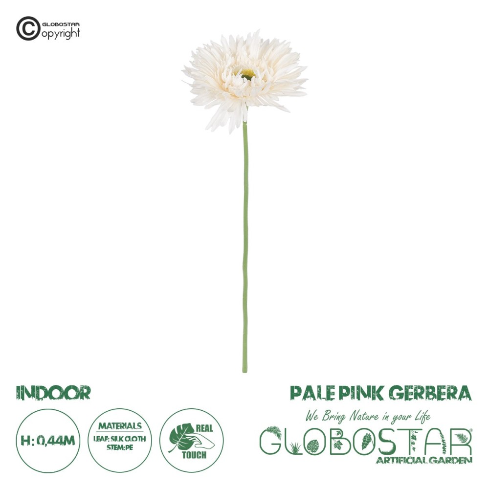 GloboStar® Artificial Garden PALE PINK GERBERABRANCH 21204 Τεχνητό Διακοσμητικό Κλαδί Ζέρμπερας Απαλό Ροζ Y44cm