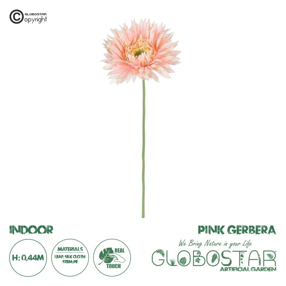 GloboStar® Artificial Garden PINK GERBERA  BRANCH 21205 Τεχνητό Διακοσμητικό Κλαδί Ζέρμπερας Ροζ Y44cm