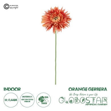 GloboStar® Artificial Garden ORANGE  ROSE BRANCH 21206 Τεχνητό Διακοσμητικό Κλαδί Ζέρμπερας Πορτοκαλί Y44cm