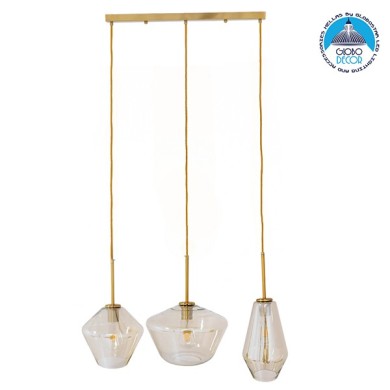 GLOBOSTAR® AMARIS 00977 Μοντέρνο Κρεμαστό Φωτιστικό Οροφής με Ντουί 3 x E27 AC 220-240V IP20 - Χρυσό & Μελί - Μ75 x Π30 x Υ30cm